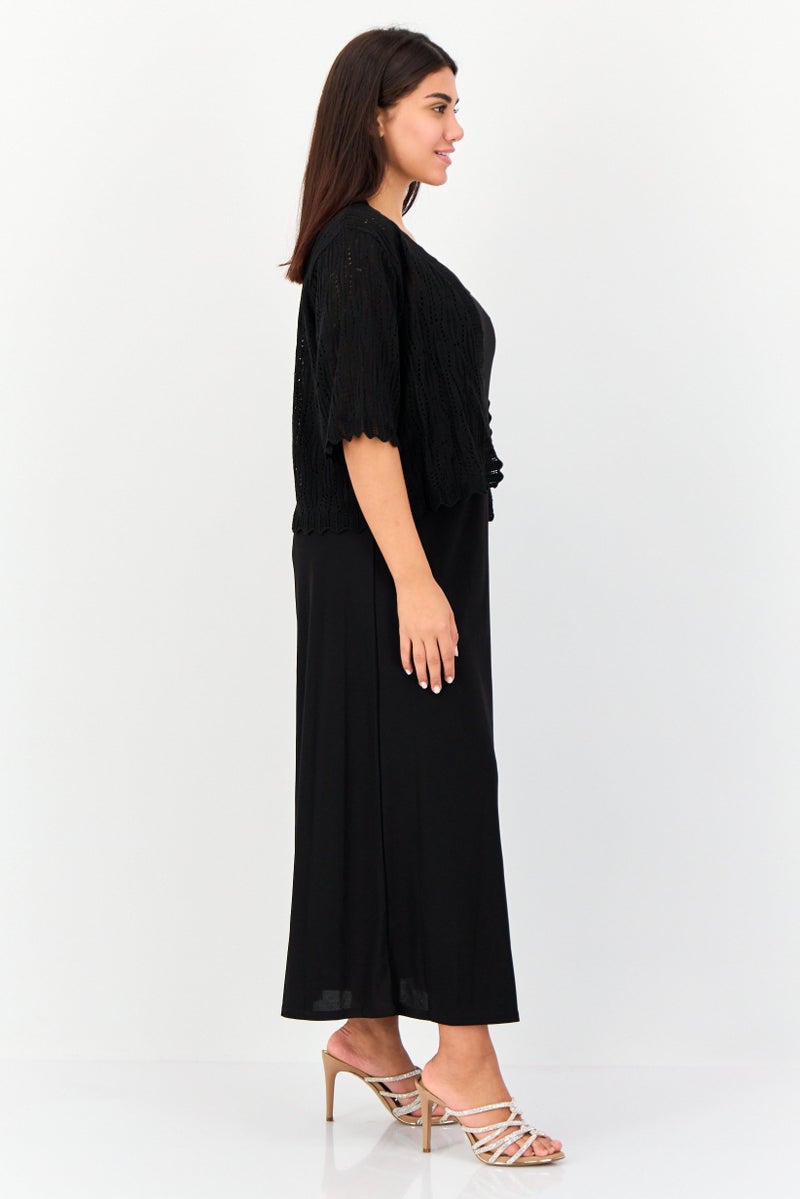 Isaac Mizrahi Women 2 Pcs Solid Maxi Dress With Jacket, Black - Image 2