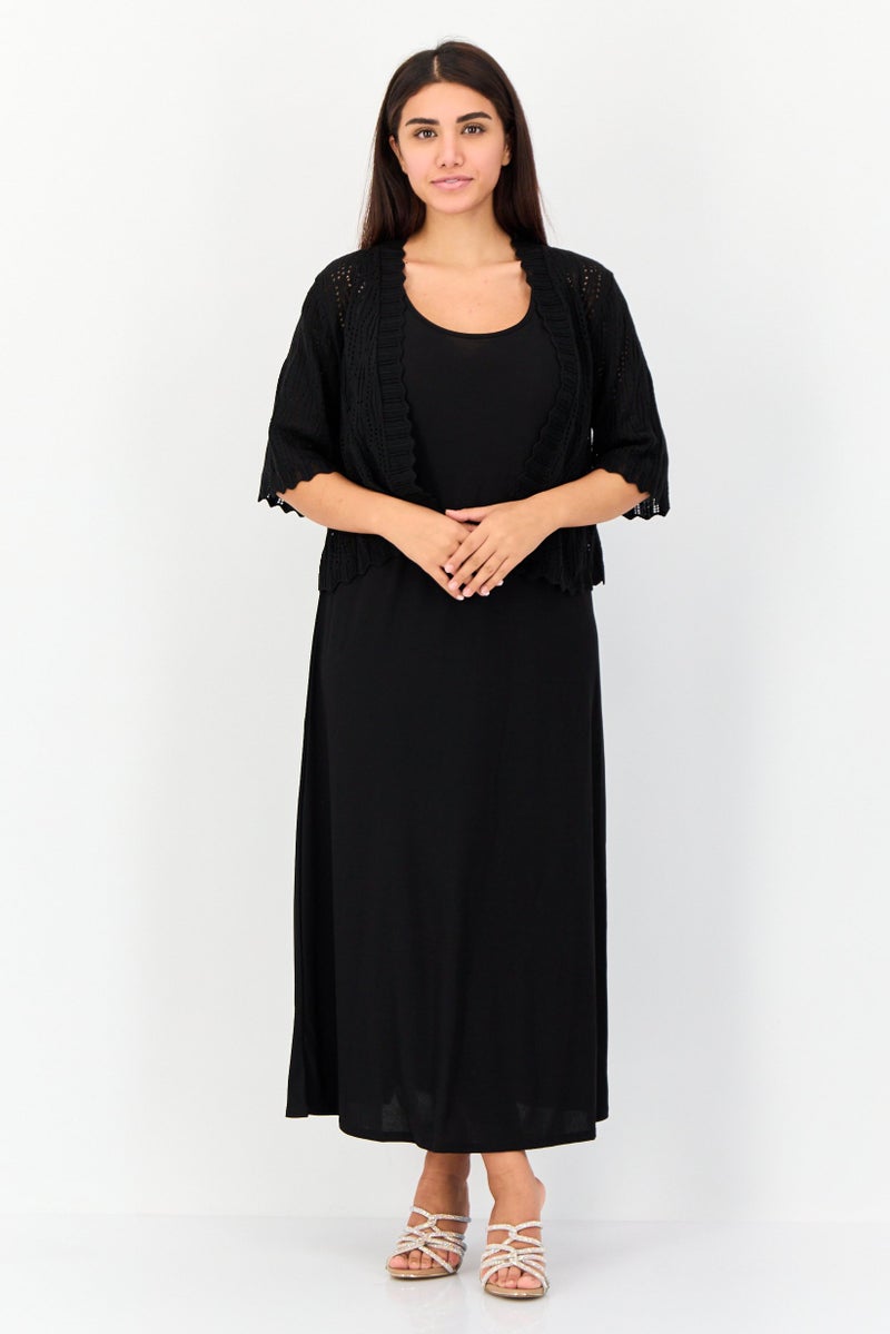 Isaac Mizrahi Women 2 Pcs Solid Maxi Dress With Jacket, Black - Image 1