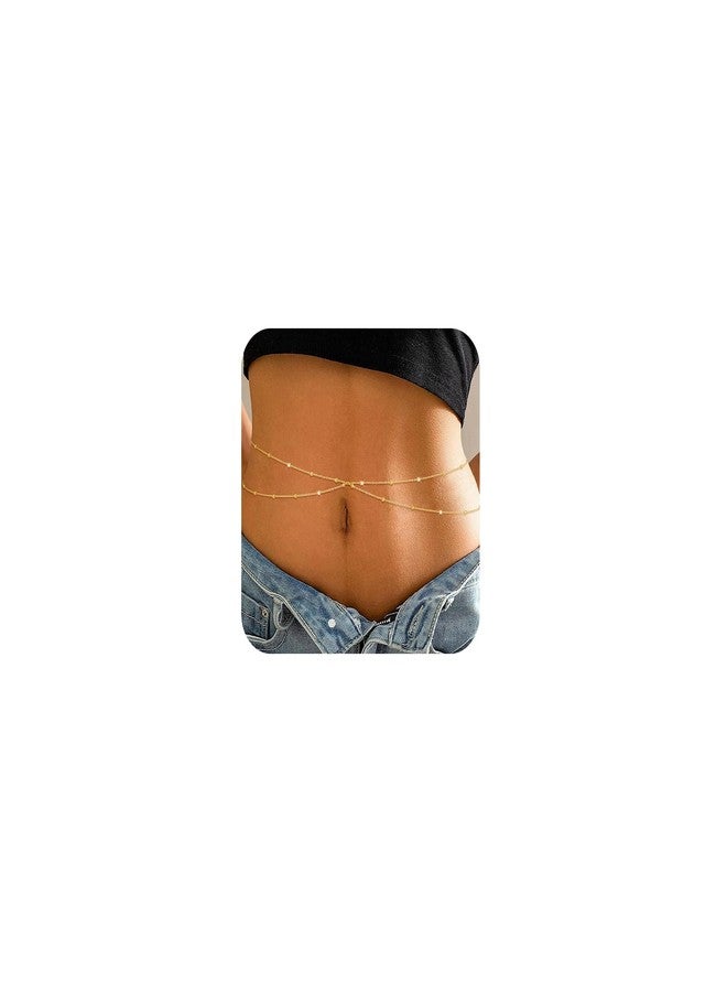 RECTYO GALLERY 1PCS Premium gold 14K Gold Plated Waist Chain Layered Pearl Cuban Beaded Satellite Figaro Belly Body Chain Boho Beach Waist Chains For Women Adjustable Waterproof Sexy Bikini Body Chain Jewelry For Women - Image 1