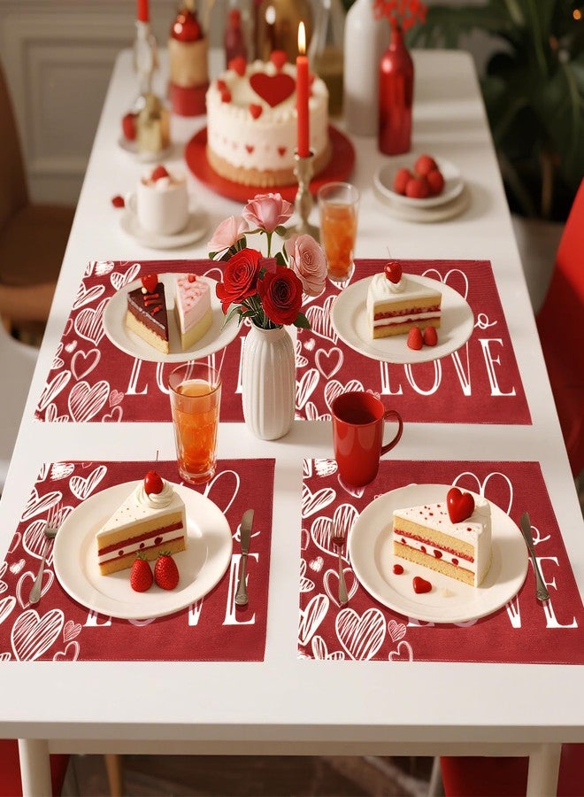 Fengek Valentines Day Placemats Set of 4 - Red Heart Valentine Placemats for Dining Table, Valentine's Day Table Decor for Parties & Anniversaries - Image 4