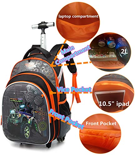 Meetbelify 3Pcs Rolling Backpack for Boys with Lunch Bag Pencil Case School Bags Wheeled Backpack - Image 5
