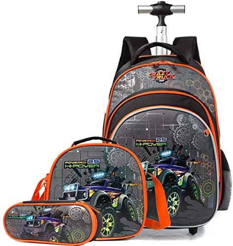 Meetbelify 3Pcs Rolling Backpack for Boys with Lunch Bag Pencil Case School Bags Wheeled Backpack - Image 1