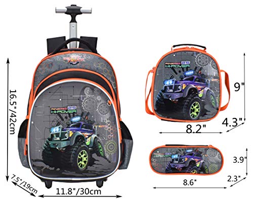 Meetbelify 3Pcs Rolling Backpack for Boys with Lunch Bag Pencil Case School Bags Wheeled Backpack - Image 2