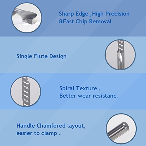HOZLY 1/8 Inch Down Cut Single Flute (O Flute) Spiral End Mill CNC Router Bits ,with 0.08 Inch (2mm) Cutting Dia，43/64 Inch (17mm) Cutting Length for Acrylic PVC MDF Wood Pack of 5 - Image 4