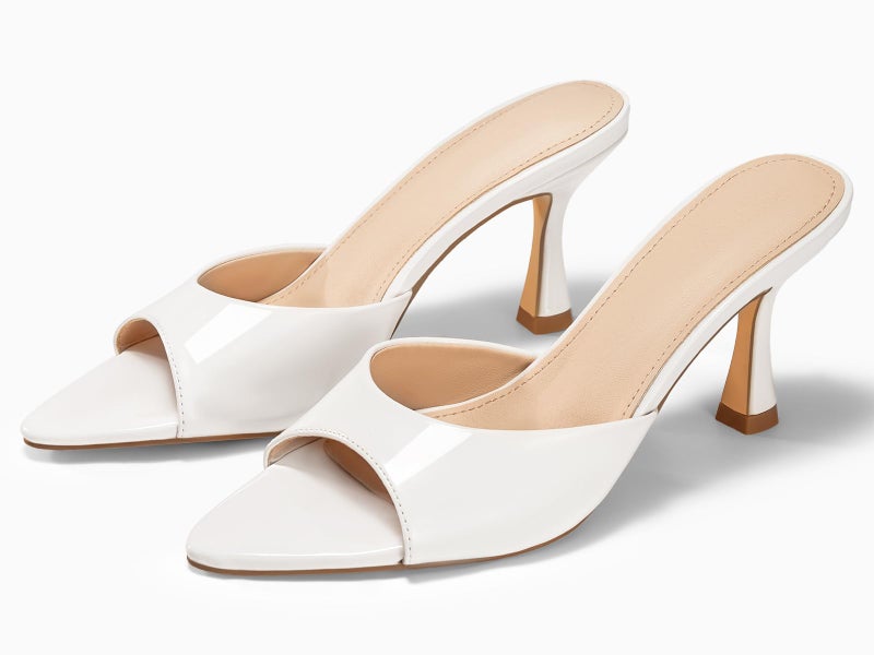 Coutgo Womens Heeled Mules Pointed Peep Toe High Heels Slip On Backless Mule Sandals Dress Shoes, White, Size 8.5 - Image 4