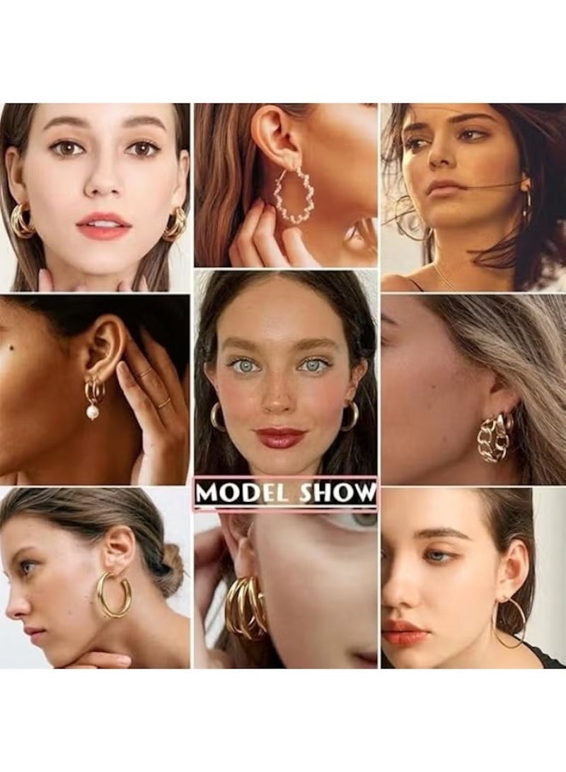 Huitich 36-Pair Gold Color Earring Set for Women – Mixed Hoops, Pearls & Stud Designs - Image 4