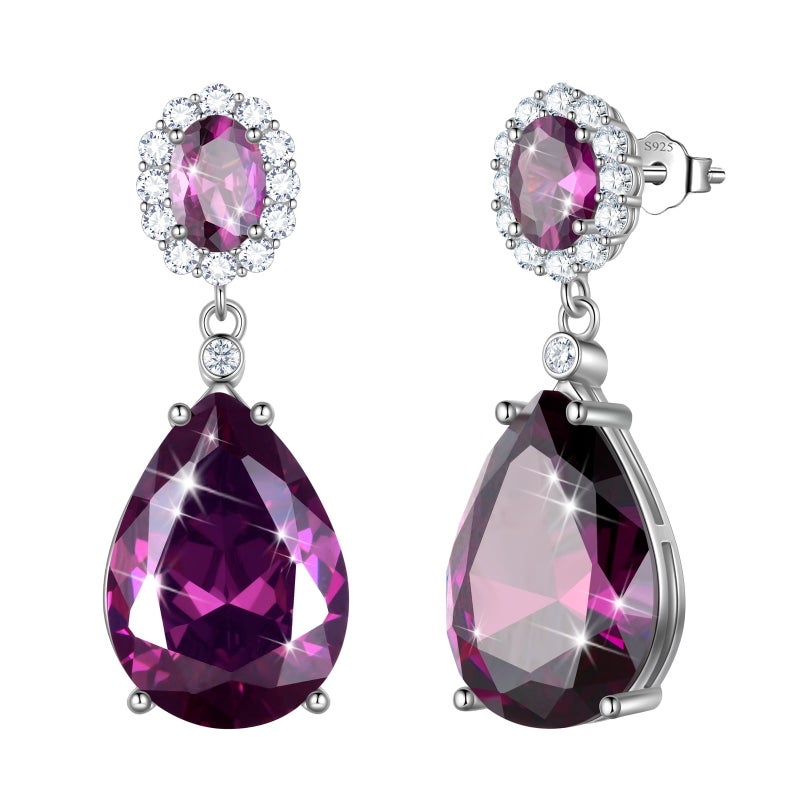 Juwaliy Dangling Teardrop Earrings Women February Birthstone Amethyst Purple 925 Sterling Silver Jewelry Birthday Valentine's Day Gift - Image 1