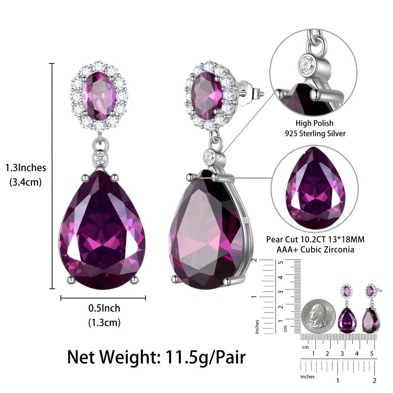 Juwaliy Dangling Teardrop Earrings Women February Birthstone Amethyst Purple 925 Sterling Silver Jewelry Birthday Valentine's Day Gift - Image 5