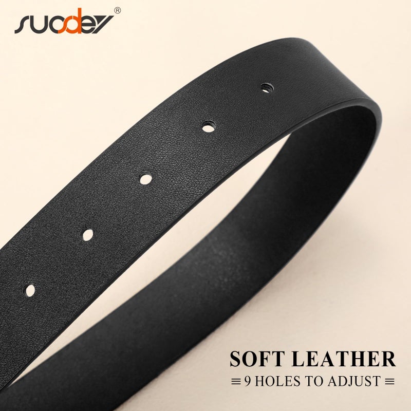 SUOSDEY Plus Size Women's Leather Belts for Jeans Pants Dress Fashion Women Waist Belt with Gold Buckle Black - Image 4