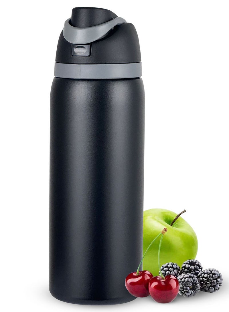 ROEIEIS Stainless Steel Water Bottle ,Travel Thermos Flask BPA-Free Sports Water Bottle with Straw 1L - Image 1