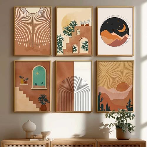 kotart boho Art Paintings with Frame for Home Decoration - Painting for Wall Decoration - boho Framed Painting for Living Room Bedroom Office Decor - (13x17 inch, Art 5) Pack of 6 - Image 1
