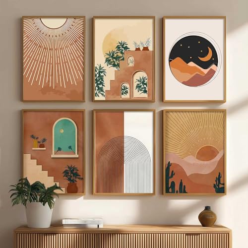 kotart boho Art Paintings with Frame for Home Decoration - Painting for Wall Decoration - boho Framed Painting for Living Room Bedroom Office Decor - (13x17 inch, Art 5) Pack of 6 - Image 3
