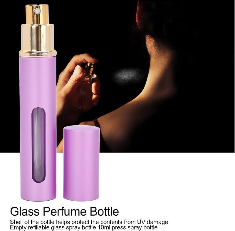 klarako 4 Pieces Glass 10ml Press Perfume Bottle Empty Refillable Portable Perfume Bottle Set, Perfume Atomizer Mini Portable Spray Bottle With Window For On The Go(AB048Q purple) - Image 3