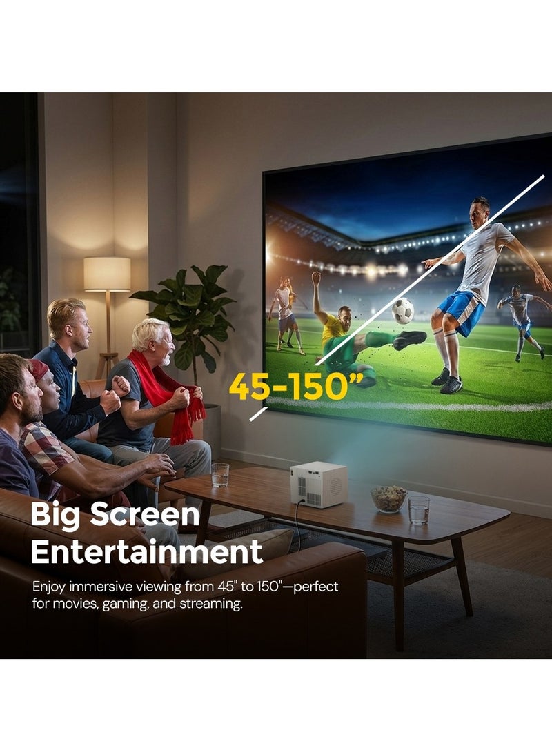 وونكت بروجيكتور ميني ذكي بدقة HD مع WiFi 6 وBluetooth 5.4، أندرويد 12، 200 لومن ANSI، دعم فك تشفير 4K، تصحيح تلقائي و4D، زوم رقمي، HDMI/USB، بروجيكتور مسرح منزلي محمول - Image 4