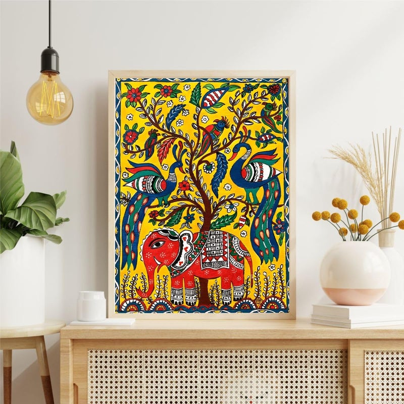 FramingoKart Madhubani Elephant Tree Premium Digital Paintings with Frame for Home Decoration Painting for Living Room Bedroom Office Painting for Wall Decoration Pack of 2Art10 - Image 3