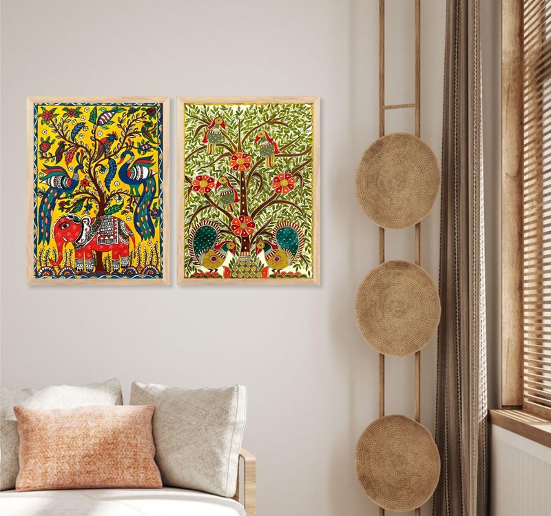 FramingoKart Madhubani Elephant Tree Premium Digital Paintings with Frame for Home Decoration Painting for Living Room Bedroom Office Painting for Wall Decoration Pack of 2Art10 - Image 2