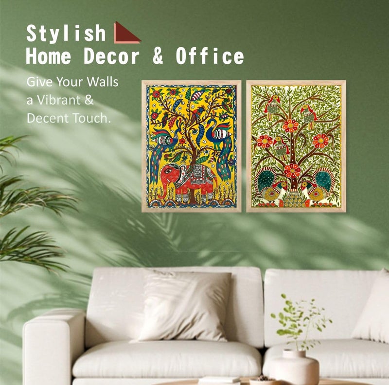 FramingoKart Madhubani Elephant Tree Premium Digital Paintings with Frame for Home Decoration Painting for Living Room Bedroom Office Painting for Wall Decoration Pack of 2Art10 - Image 4