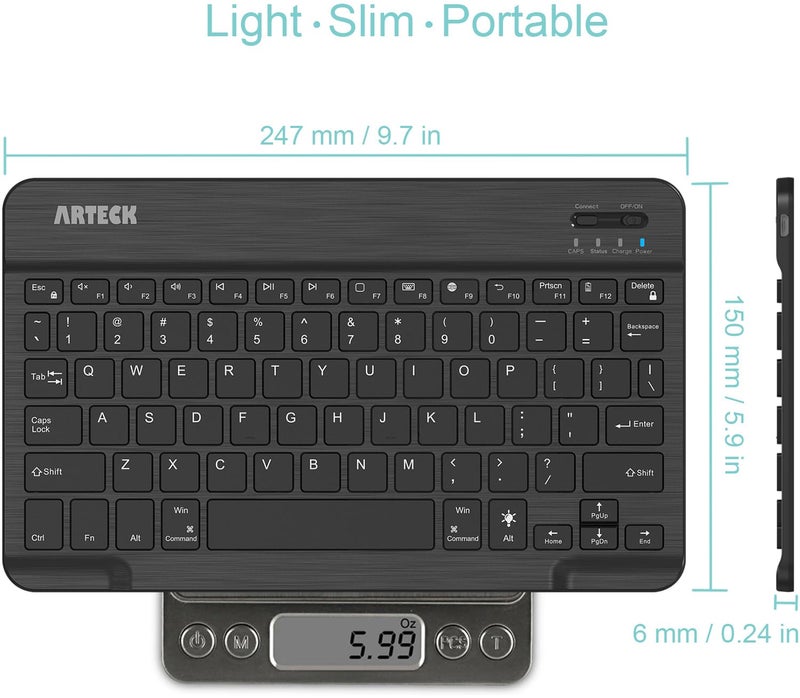 Arteck Universal Backlit 7-Colors Ultra Light & Slim Portable Wireless Bluetooth 3.0 Keyboard for iOS iPad Air, Pro, Mini, Android, Windows Tablets PC Smartphone Built in Rechargeable 6-Month Battery - Image 5
