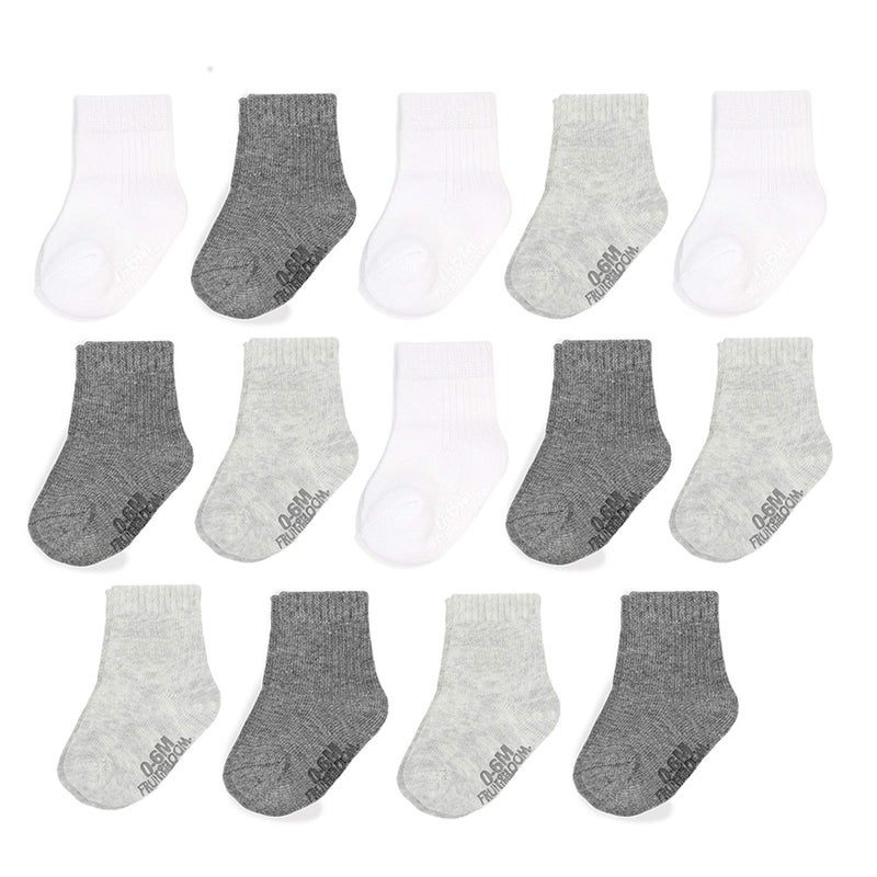 Fruit of the Loom Baby 14-Pack Grow & Fit Flex Zones Cotton Stretch Socks - Unisex, Girls, Boys (0-6 Months, Grey) - Image 1