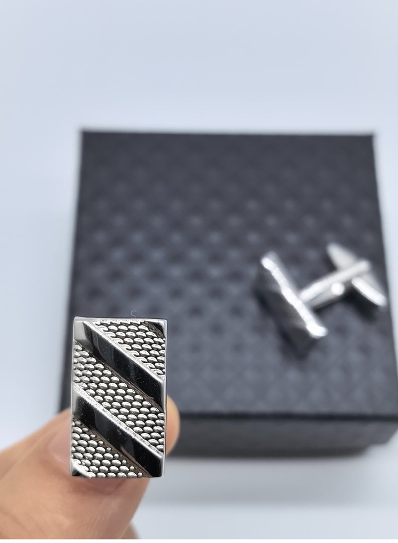 Silver Rectangular Cufflinks, Concave Surface Cufflink, 1 Pair Alloy Jewelry Specially Design for Men's Shirt Wedding Business Gift with Delicate Package Box  - Image 3