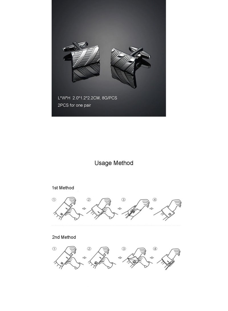 Silver Rectangular Cufflinks, Concave Surface Cufflink, 1 Pair Alloy Jewelry Specially Design for Men's Shirt Wedding Business Gift with Delicate Package Box  - Image 4