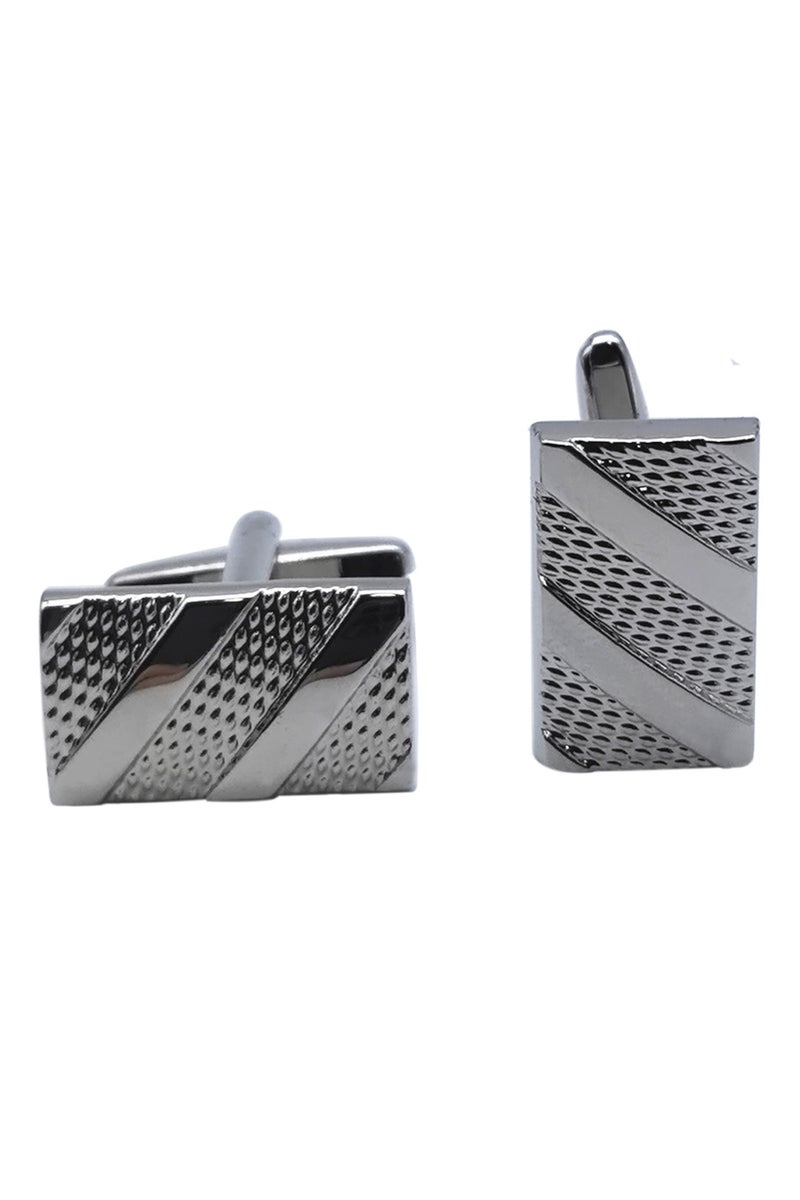 Silver Rectangular Cufflinks, Concave Surface Cufflink, 1 Pair Alloy Jewelry Specially Design for Men's Shirt Wedding Business Gift with Delicate Package Box  - Image 1