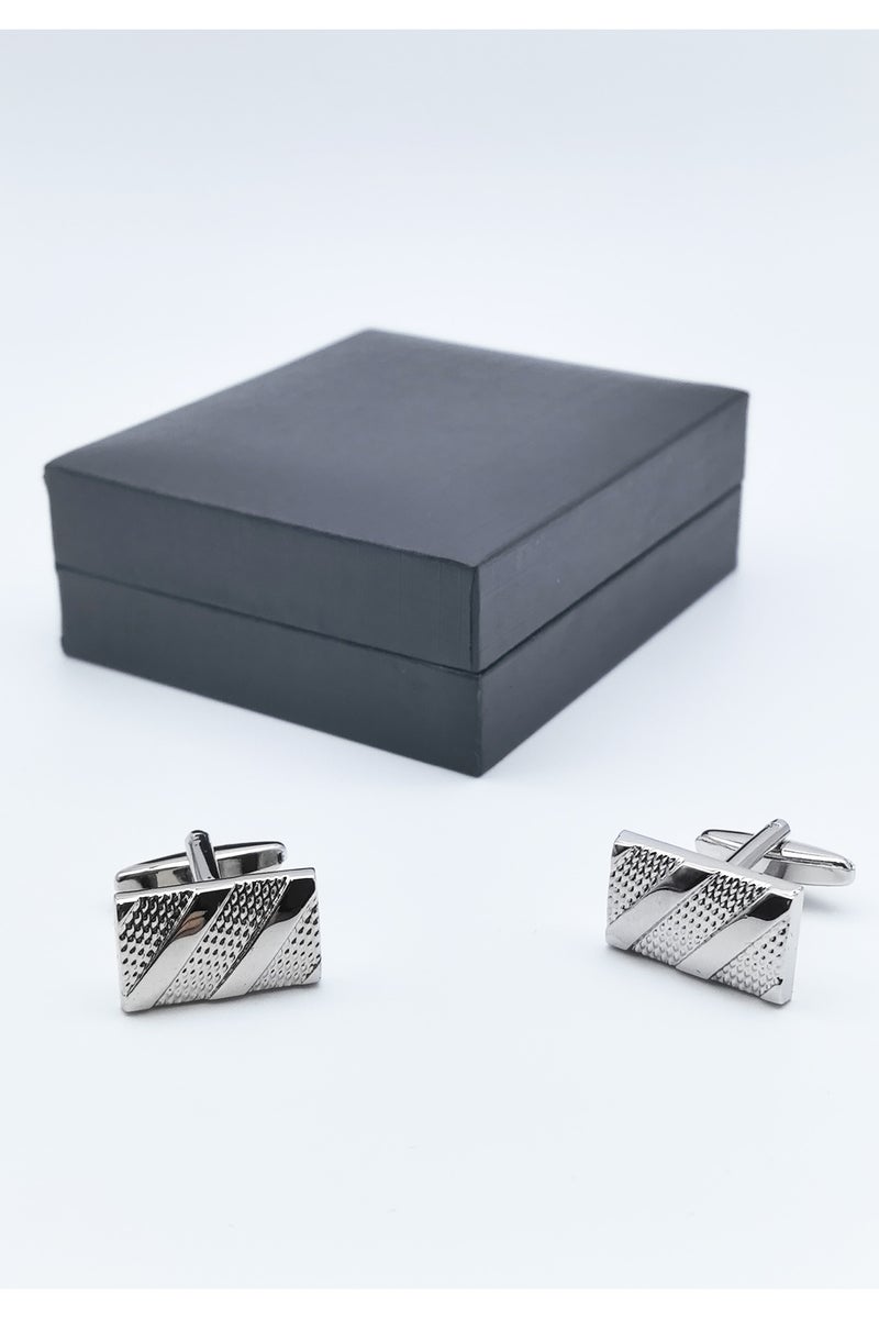 Silver Rectangular Cufflinks, Concave Surface Cufflink, 1 Pair Alloy Jewelry Specially Design for Men's Shirt Wedding Business Gift with Delicate Package Box  - Image 5