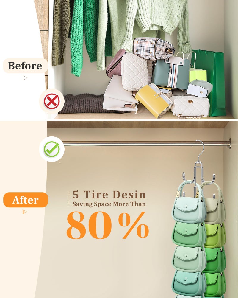Myfolrena Purse Hanger for Closet, 360 Degree Purse Organizer with 10 Hooks Bag Handbag Hanger Hooks for Purse Hanging, Durable Purse Display Rack Space-Saving Bag Organizer for Women - Image 2