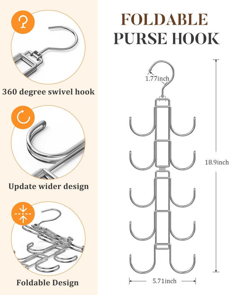 Myfolrena Purse Hanger for Closet, 360 Degree Purse Organizer with 10 Hooks Bag Handbag Hanger Hooks for Purse Hanging, Durable Purse Display Rack Space-Saving Bag Organizer for Women - Image 4