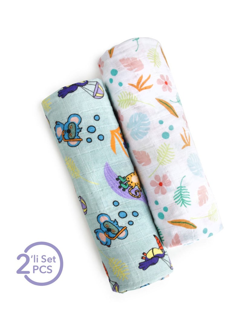 Milk&Moo Milk&Moo Jungle Friends Baby Swaddle Blanket, Oeko Tex Certified 100%Cotton, Muslin Swaddle Blankets, Ultra Soft, Breathable, Lightweight, Set of 2 Muslin Blanket for Boys and Girls  - Image 3