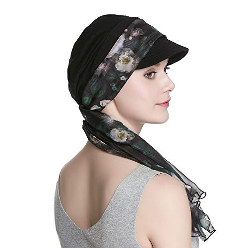 Alnorm Cap and Scarf Set for Women Newsboy Cap Black - Image 5