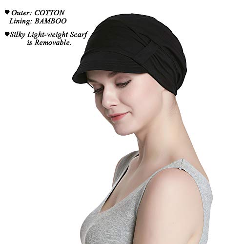 Alnorm Cap and Scarf Set for Women Newsboy Cap Black - Image 2