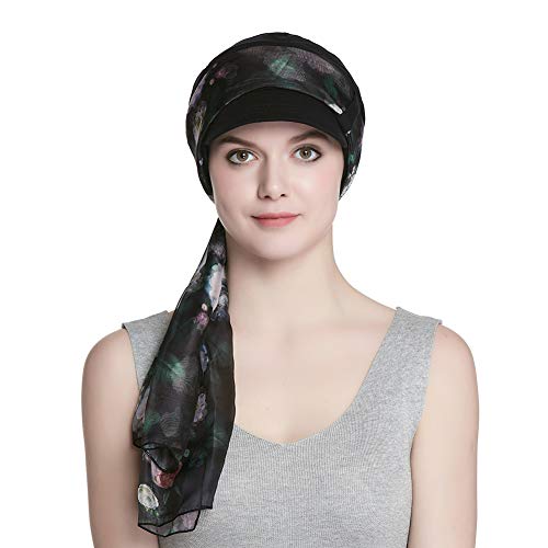 Alnorm Cap and Scarf Set for Women Newsboy Cap Black - Image 1
