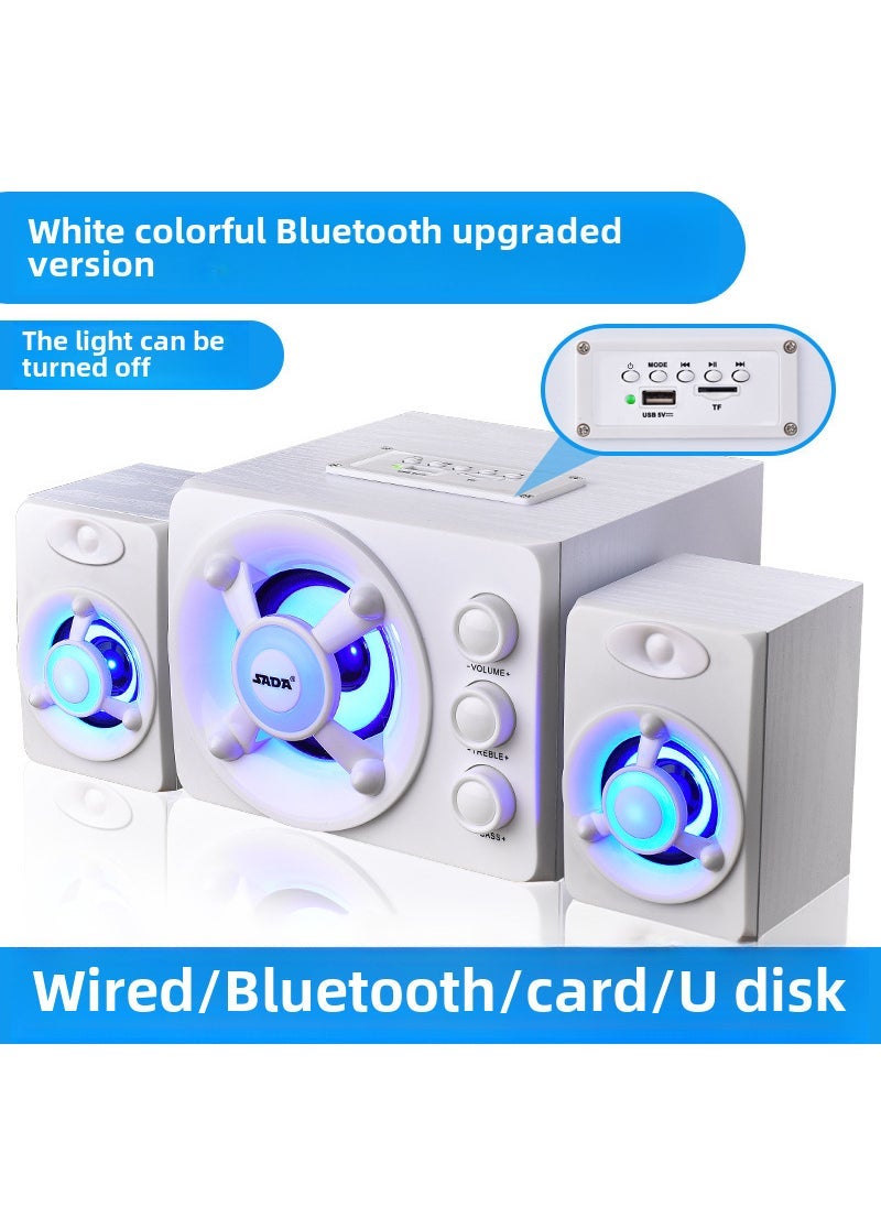 Arabest Creative Desktop Bluetooth Wired Speaker USB Subwoofer White Bluetooth version (wooden box) 