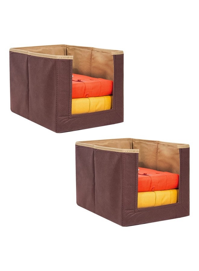 بريتي كرافتس منظم خزانة الملابس غير المنسوج من PrettyKrafts، قطعتان، سعة كبيرة، منظم خزانة الملابس القابل للطي والتكديس، صندوق تخزين قابل للطي، منظم قماش متعدد الأغراض (بيج وبني، 26x40x26 سم) - Image 1