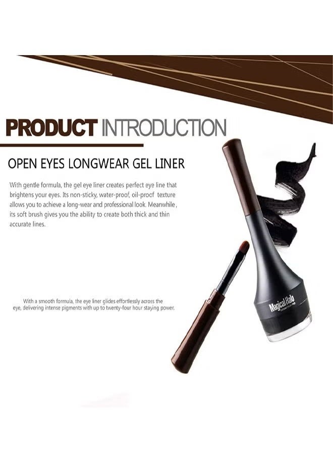 Magical Halo Soft Gel Eyeliner Waterproof Gel Eyeliner Pot Smudge Proof and Long Lasting Eyeliner High Pigment Smooth Cream Eyeliner Gel with Brush Easy to Apply Eyebrow Gel Pot (#02 Brown) - Image 4