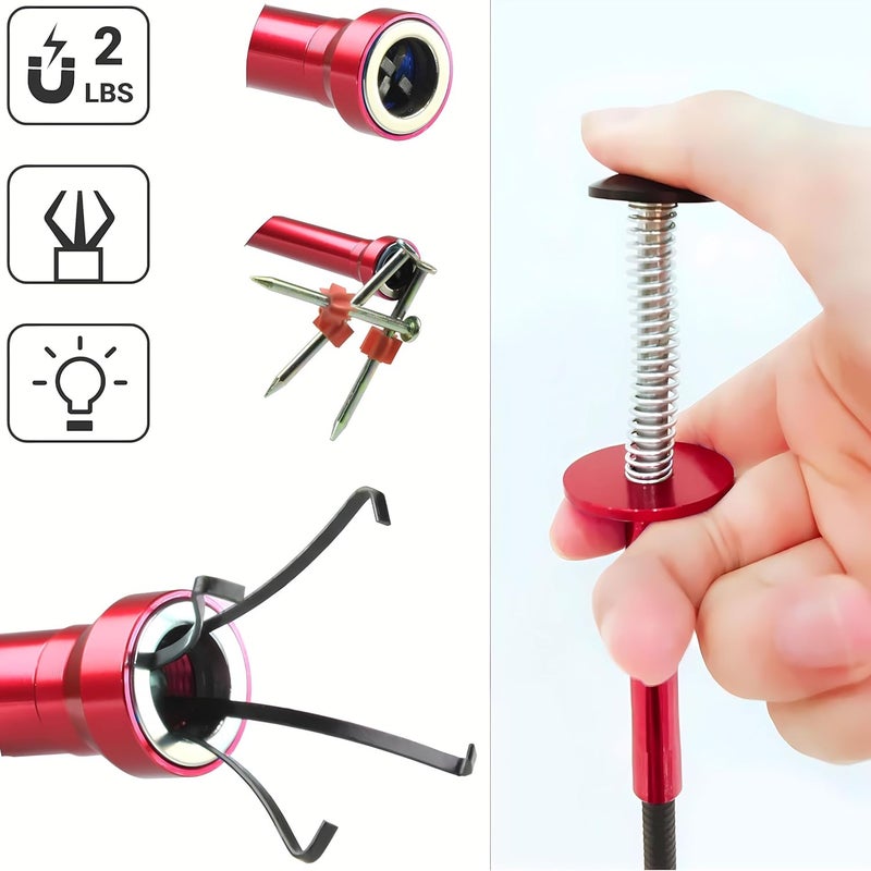 Domejo Flexible Magnetic Pickup Tool,Bendable Grabber Tool with 4 Claws & Strong Magnet – Flexible Claw Pick-Up Reacher for Narrow Spaces, Engine Bay, Sink, Drain, Jewelry, Keys, Metal Objects（28 Inch - Image 3