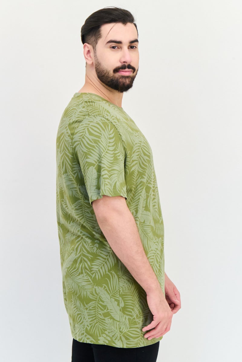 Celio Men Crew Neck Short Sleeves Floral Print T-Shirt, Olive - Image 2