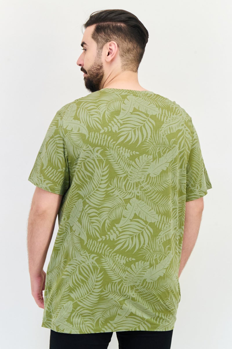 Celio Men Crew Neck Short Sleeves Floral Print T-Shirt, Olive - Image 3