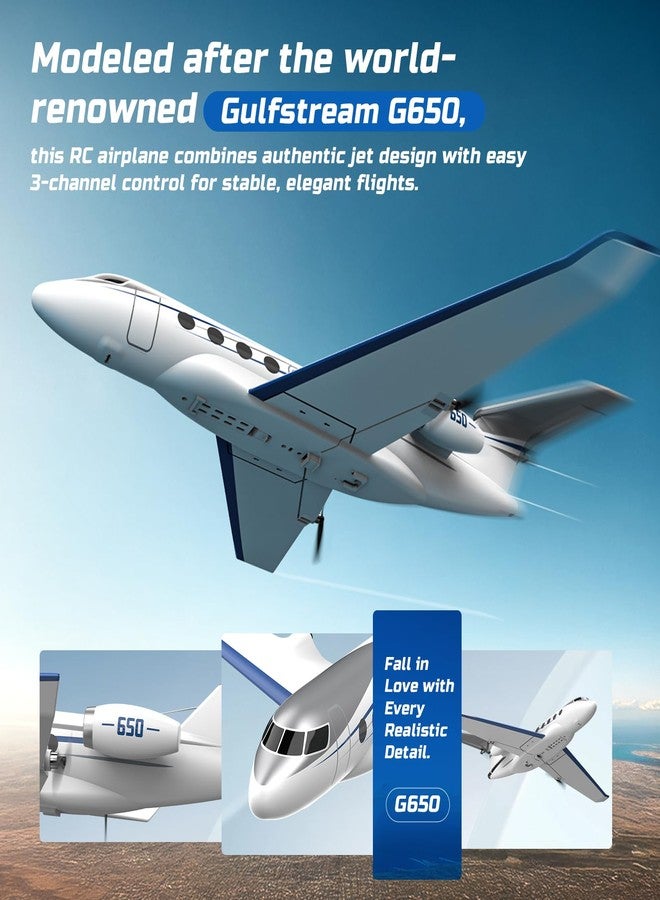 ديرك طائرة DEERC G650 RC الخاصة، لعبة طائرة تحكم عن بعد بثلاث قنوات، مزودة بمثبت جيروسكوبي سداسي المحاور بتردد 2.4 جيجاهرتز، جاهزة للطيران، سهلة الطيران للمبتدئين والأطفال والكبار. - Image 2