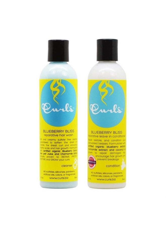 Curls Blueberry Bliss Reparative Hair Wash, 8 Ounces and Reparative Leave In Conditioner, 8 Ounces  - Image 1