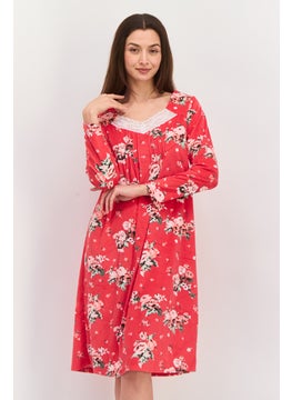 Carole Hochman Women Printed long Sleeves Long Pajama Dress, Red Combo  - Image 1