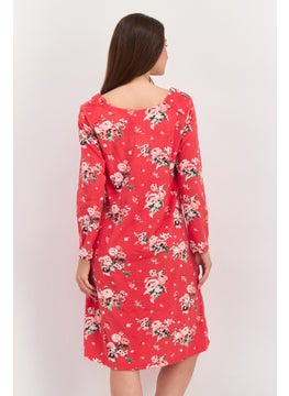 Carole Hochman Women Printed long Sleeves Long Pajama Dress, Red Combo  - Image 3