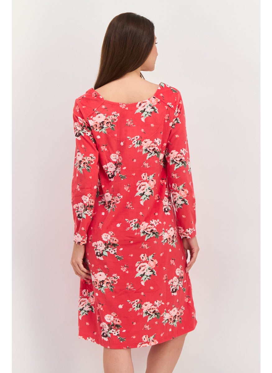 Carole Hochman - Women Printed long Sleeves Long Pajama Dress, Red Combo - Image 1