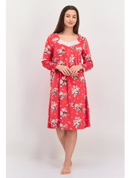 Carole Hochman Women Printed long Sleeves Long Pajama Dress, Red Combo  - Image 4