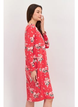 Carole Hochman Women Printed long Sleeves Long Pajama Dress, Red Combo  - Image 2