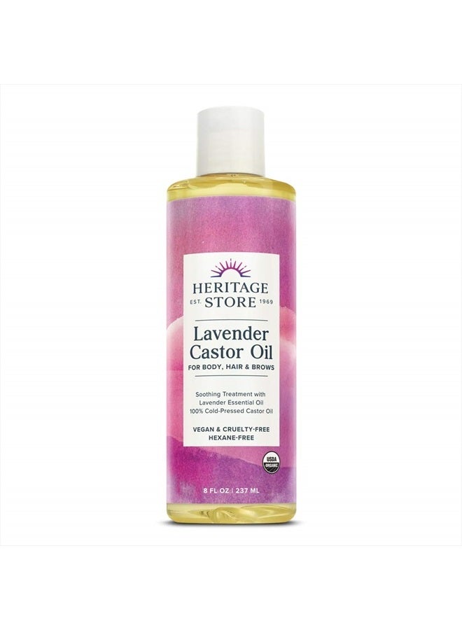 Heritage Store Lavender Castor Oil, Organic, Soothing Treatment with Lavender Essential Oil, Deep Hydration for Healthy Hair Care, Skin Care, Castor Oil Packs, Natural Lavender Scent, Vegan, 8oz - Image 1