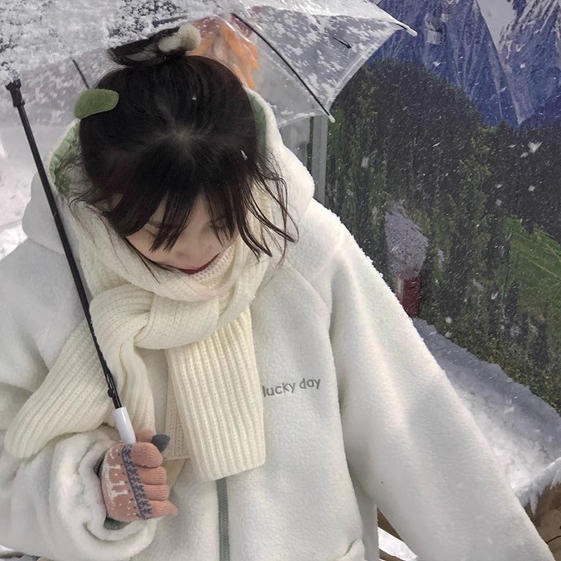 White Scarf For Girls Winter 2023 New Korean Style Versatile Student Couple White Long Knitted Wool Scarf - Image 3