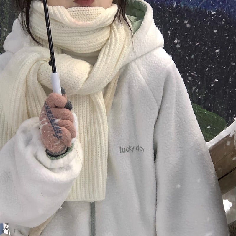 White Scarf For Girls Winter 2023 New Korean Style Versatile Student Couple White Long Knitted Wool Scarf - Image 2