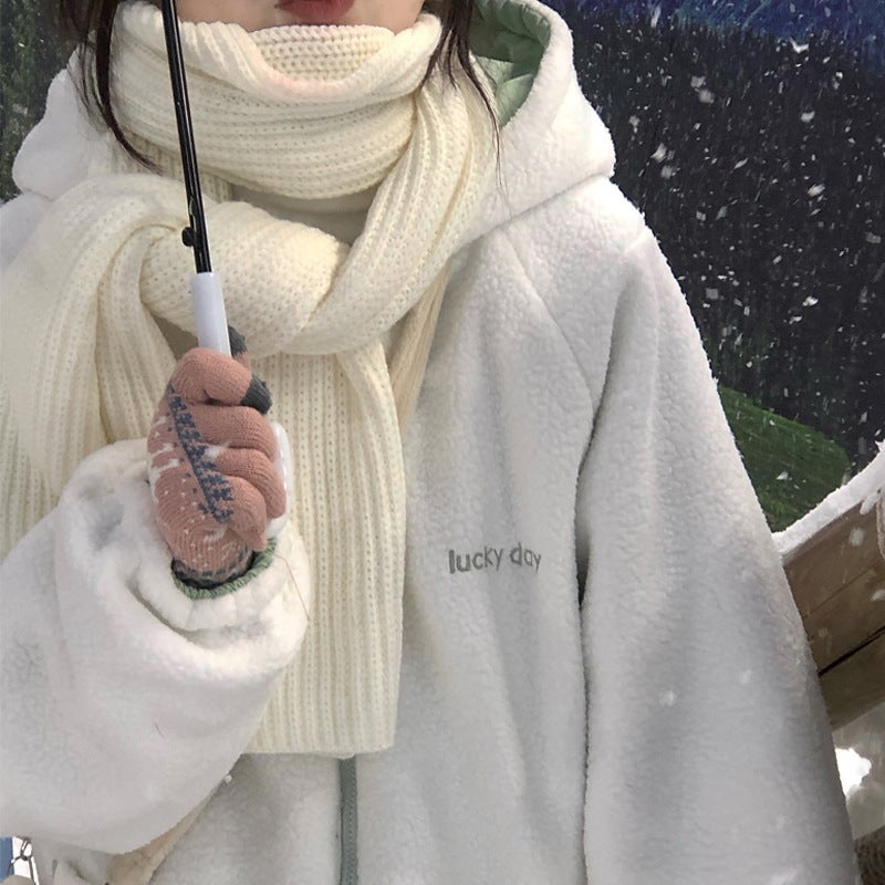 White Scarf For Girls Winter 2023 New Korean Style Versatile Student Couple White Long Knitted Wool Scarf - Image 1